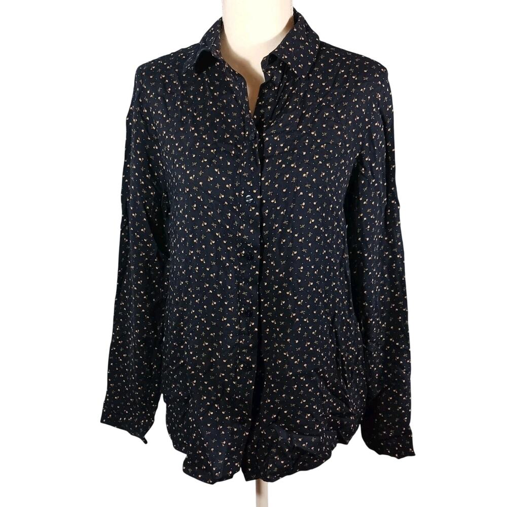 Route 66 Shirt Womens L Blue Floral Long Sleeve Button Up Shirt 100% Rayon